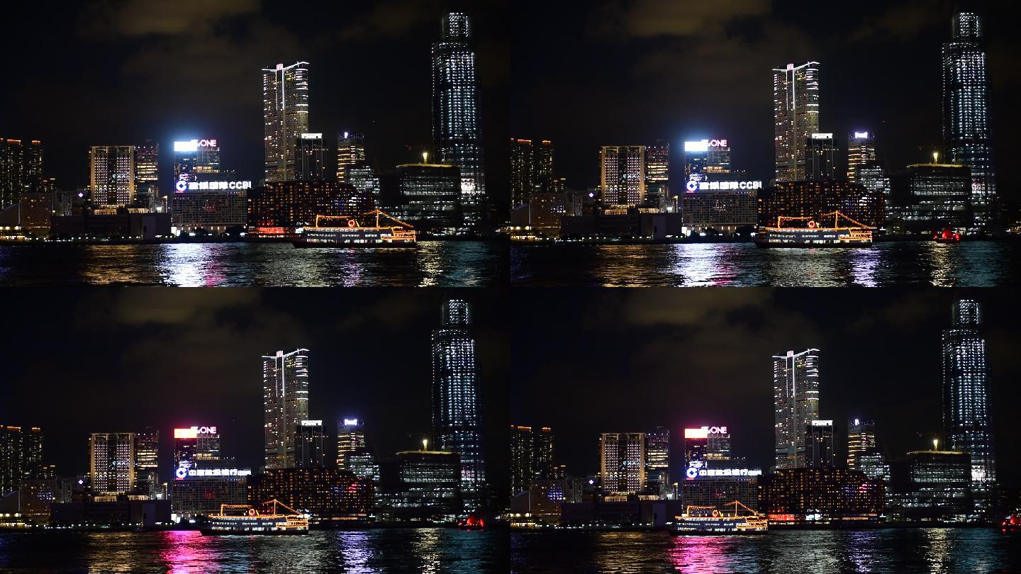 香港维多利亚港夜景中景