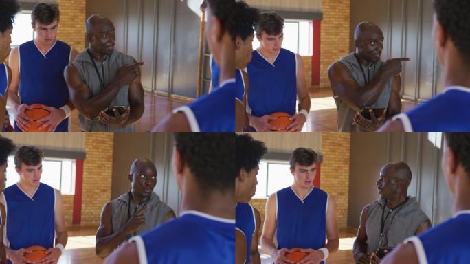 不同的男篮球队和教练在一起讨论比赛策略