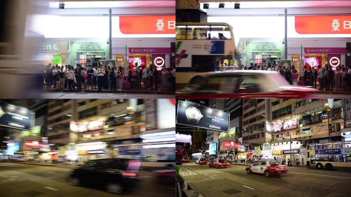 香港街景 巴士站 的士夜景特写