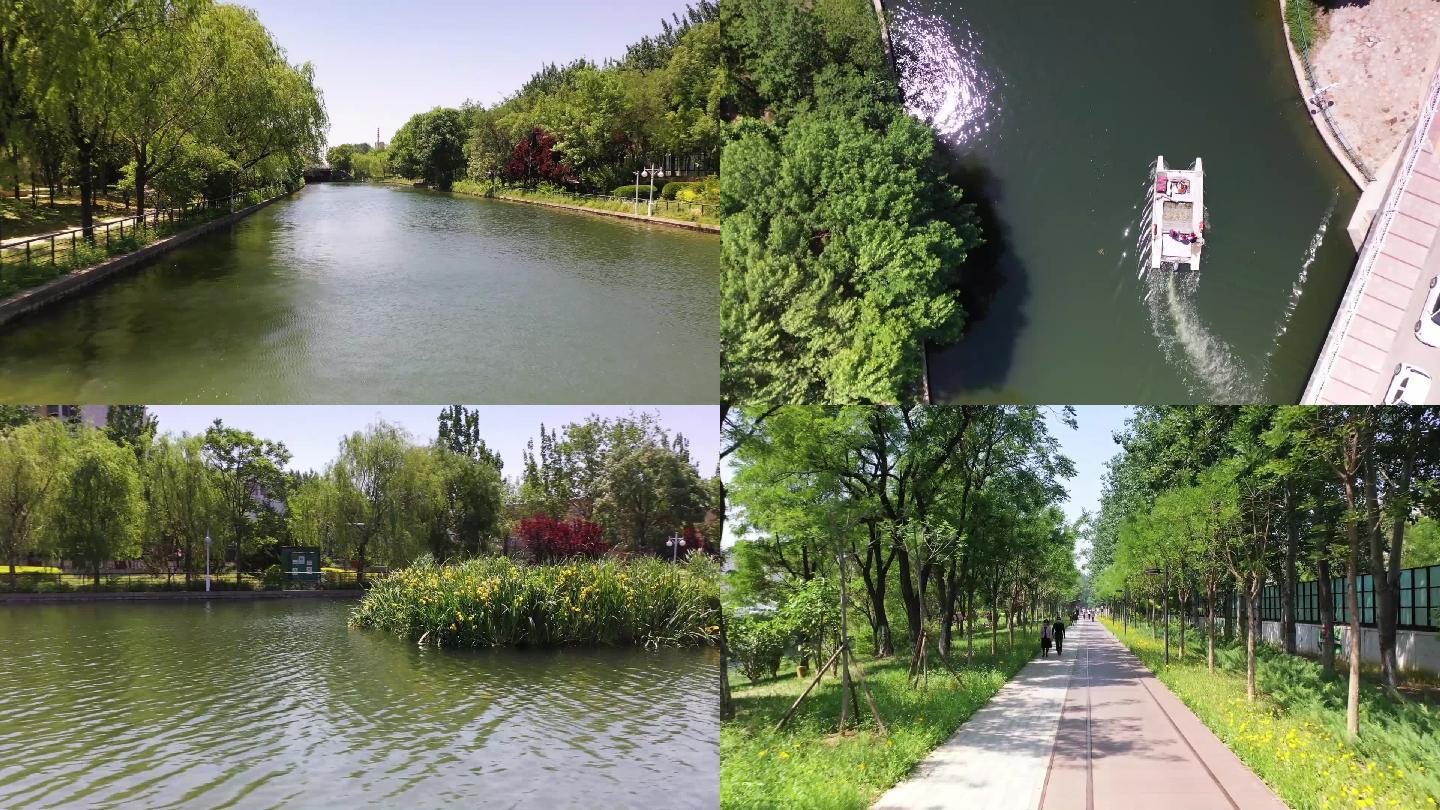 天津城市绿道公园河道航拍
