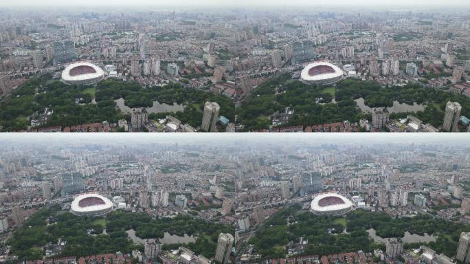 上海虹口区虹口足球场鲁迅公园全景4K航拍
