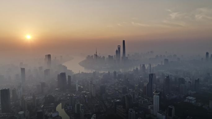 上海疫情 上海雾霾日出平流雾盛景