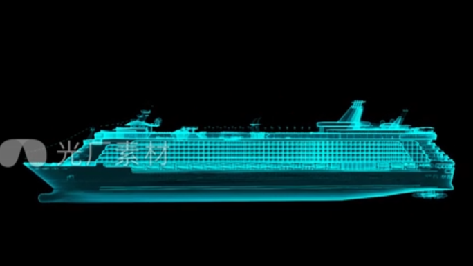 蓝色全息投影科技游轮动画带通道