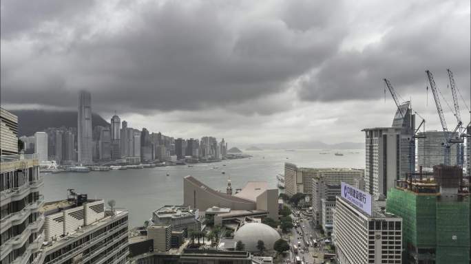 香港新世界视角维港下雨延时摄影