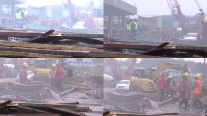 工地  幸苦  工人 下雨  建筑