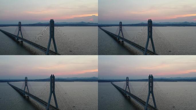 鄱阳湖二桥黄昏环绕特写航拍