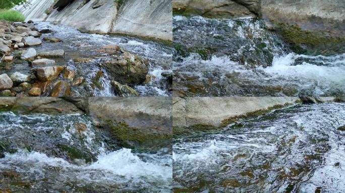 视频素材.清澈奔流的溪水慢镜头