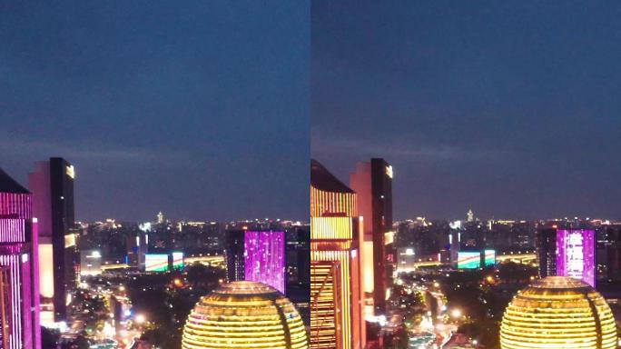 杭州新地标钱江新城CBD灯光秀夜景航拍