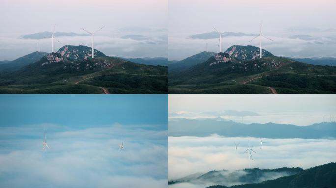 4K风电场云海自然风景