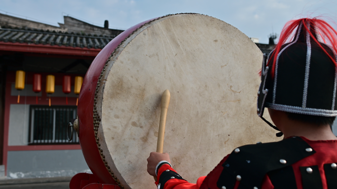 古代场景仪式开场锣鼓敲响大鼓