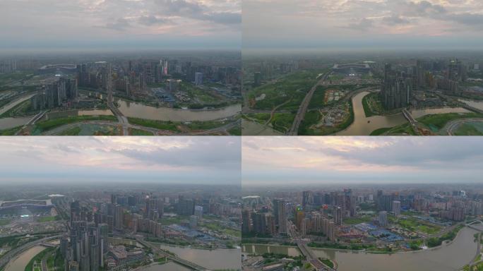 成都高新金融城天际线夕阳航拍视频4K