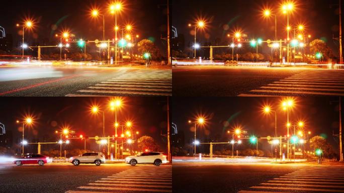 通用城市夜晚十字路口繁忙的车辆光流