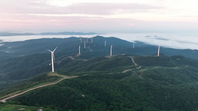 4K湖北随州二妹山风电场云海自然风景航拍