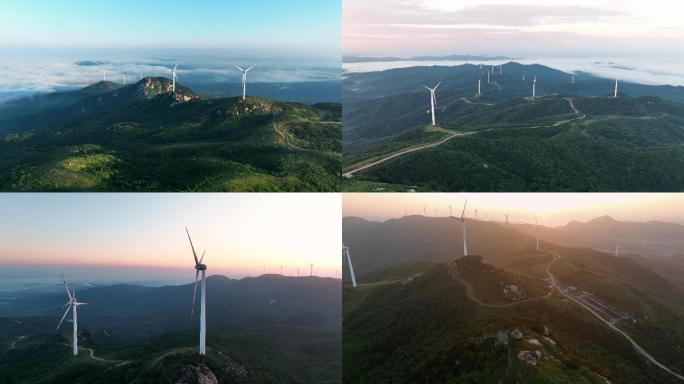 4K湖北随州二妹山风电场云海自然风景航拍