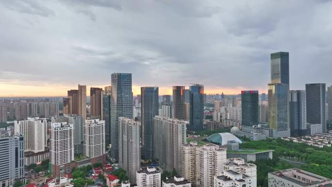 航拍-沈阳城市地标阴雨天