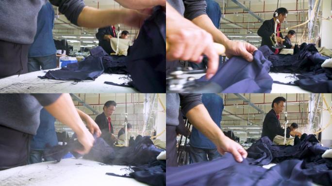 服装生产 服装熨烫 工厂工人
