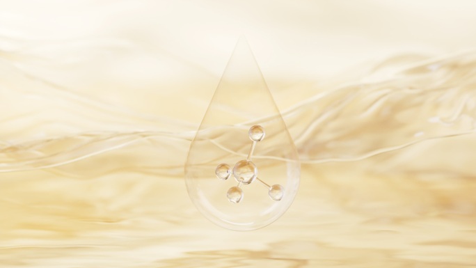水面上金色的分子生物科技概念动画3D渲染