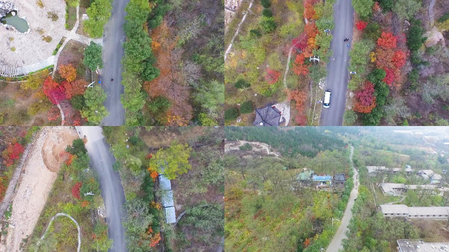 山村 大山 道路 航拍