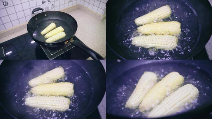 煮玉米蒸玉米实拍美食4k水沸腾煮玉米