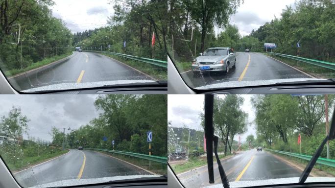 雨中行车下雨开车 雨天路上风景