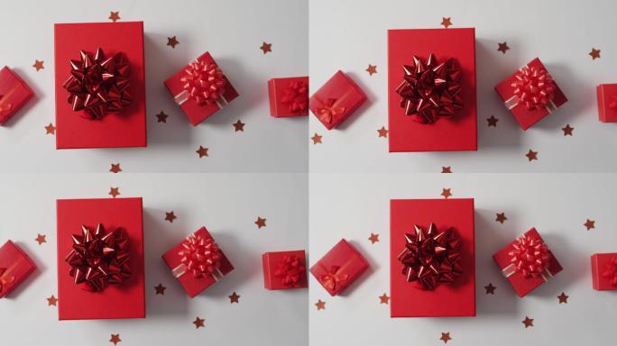 红色圣诞礼物和复制空间的视频白色背景
