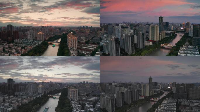 浙江杭州拱墅区武林门大运河夕阳空镜