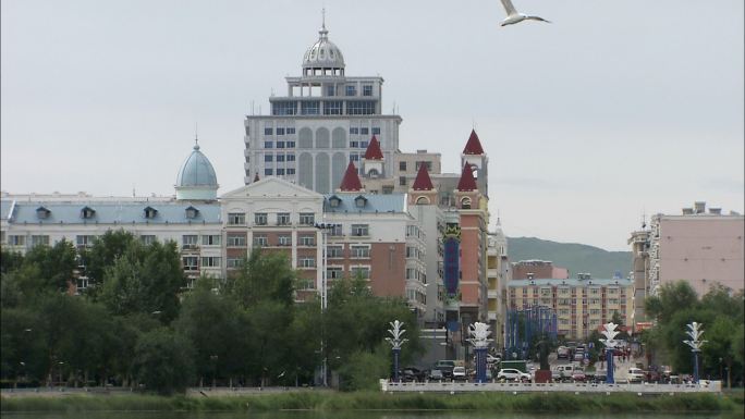 街景 车流 满洲里