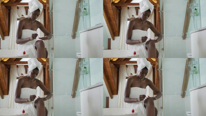 非裔美国美女在浴室修指甲