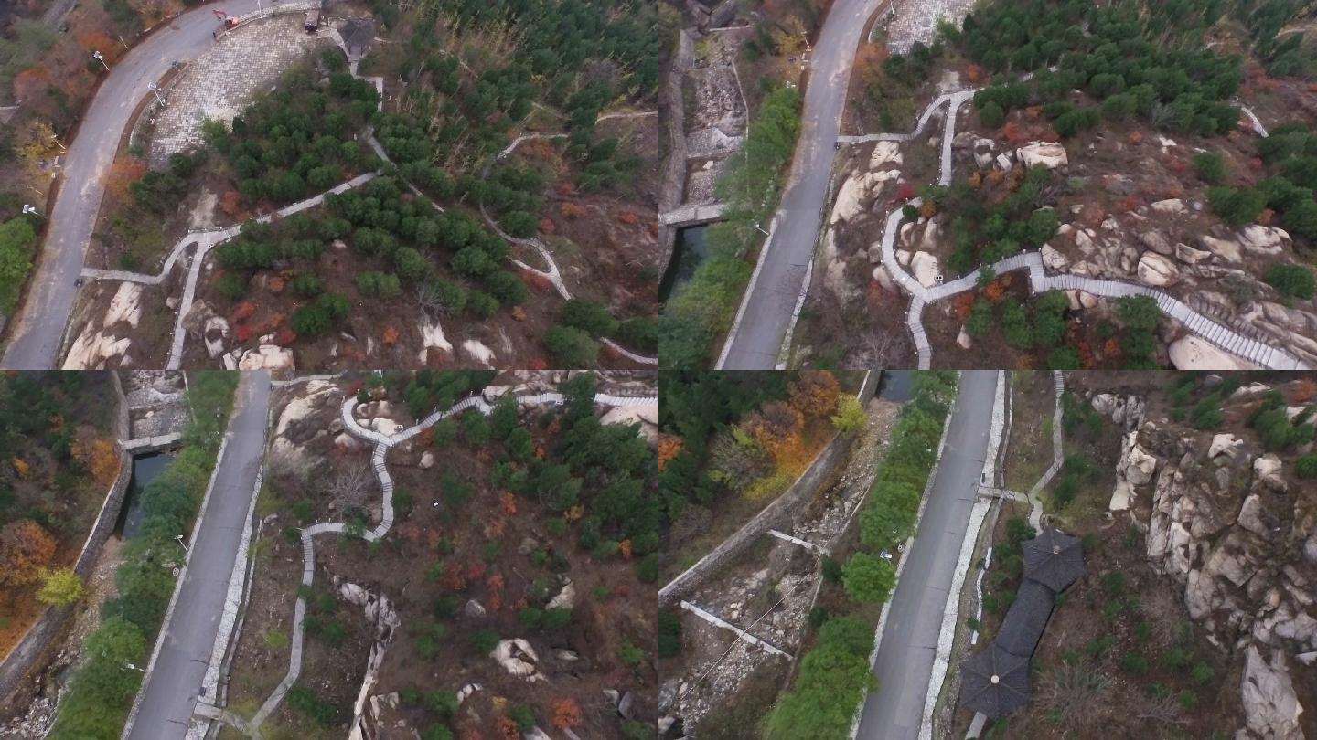 山村 大山 道路 航拍