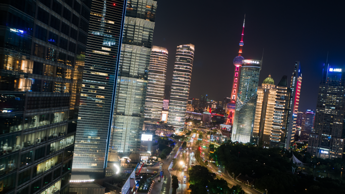 上海陆家嘴夜景（旋转后退）-悟2航拍