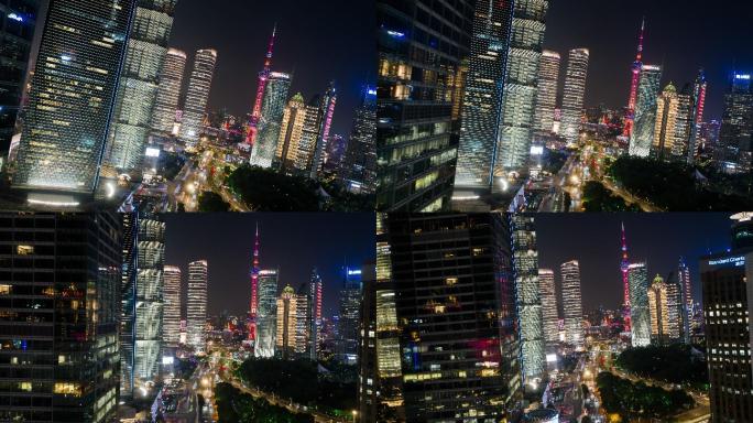 上海陆家嘴夜景（旋转后退）-悟2航拍
