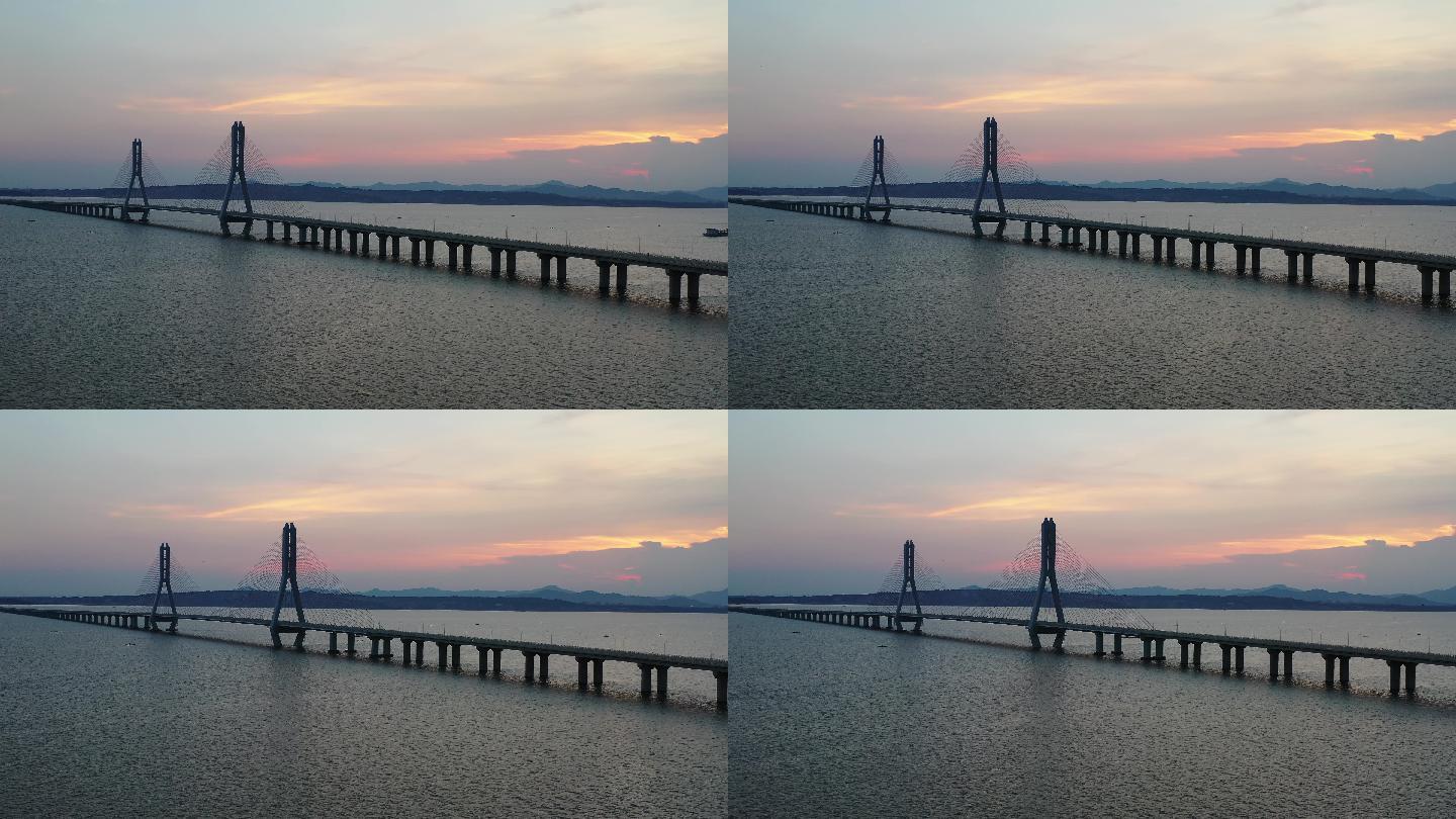 航拍黄昏时刻的鄱阳湖二桥