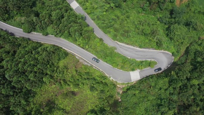 实拍森林绿色盘山公路