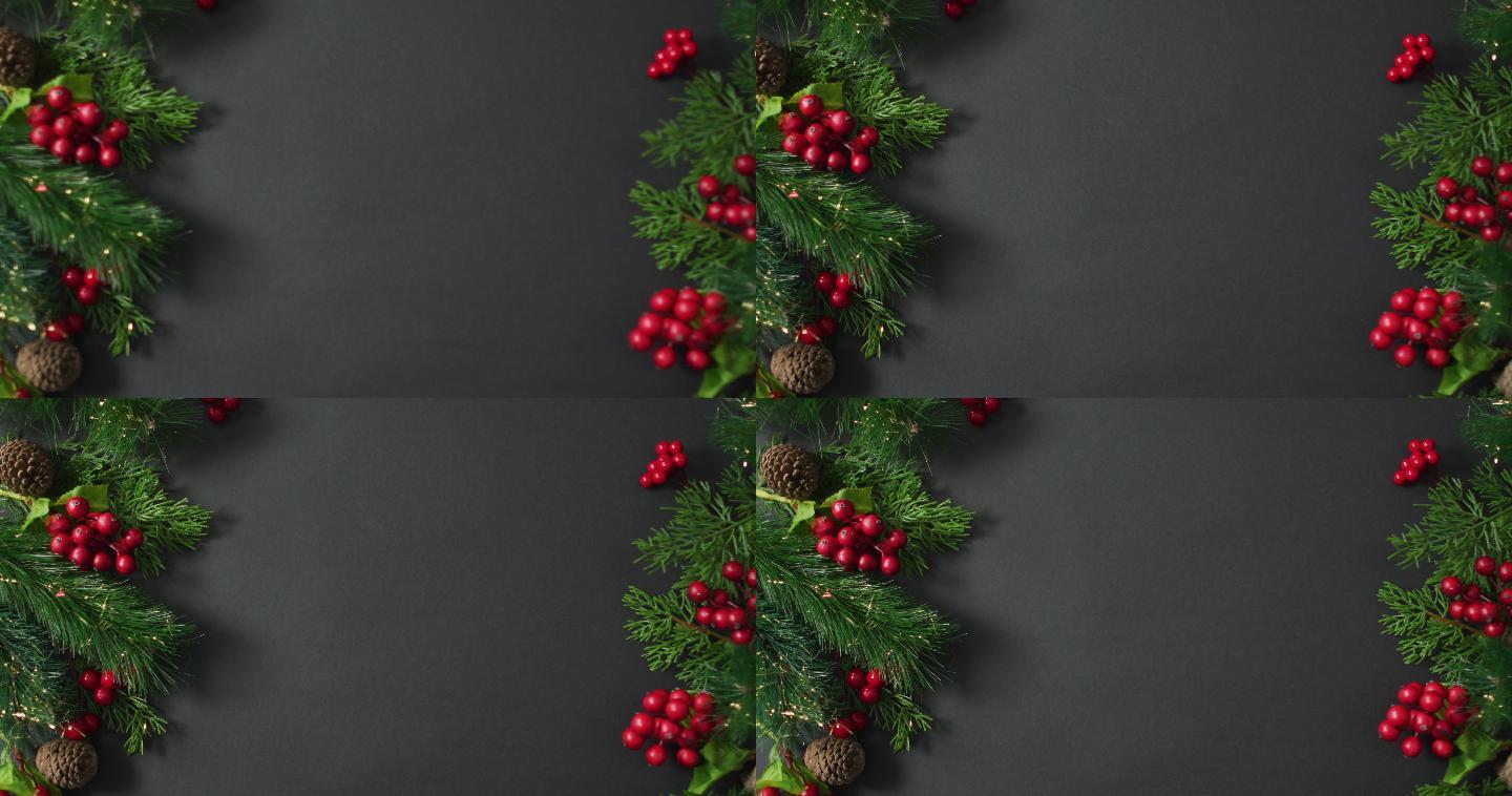 圣诞节的装饰与拷贝空间在黑色背景的视频