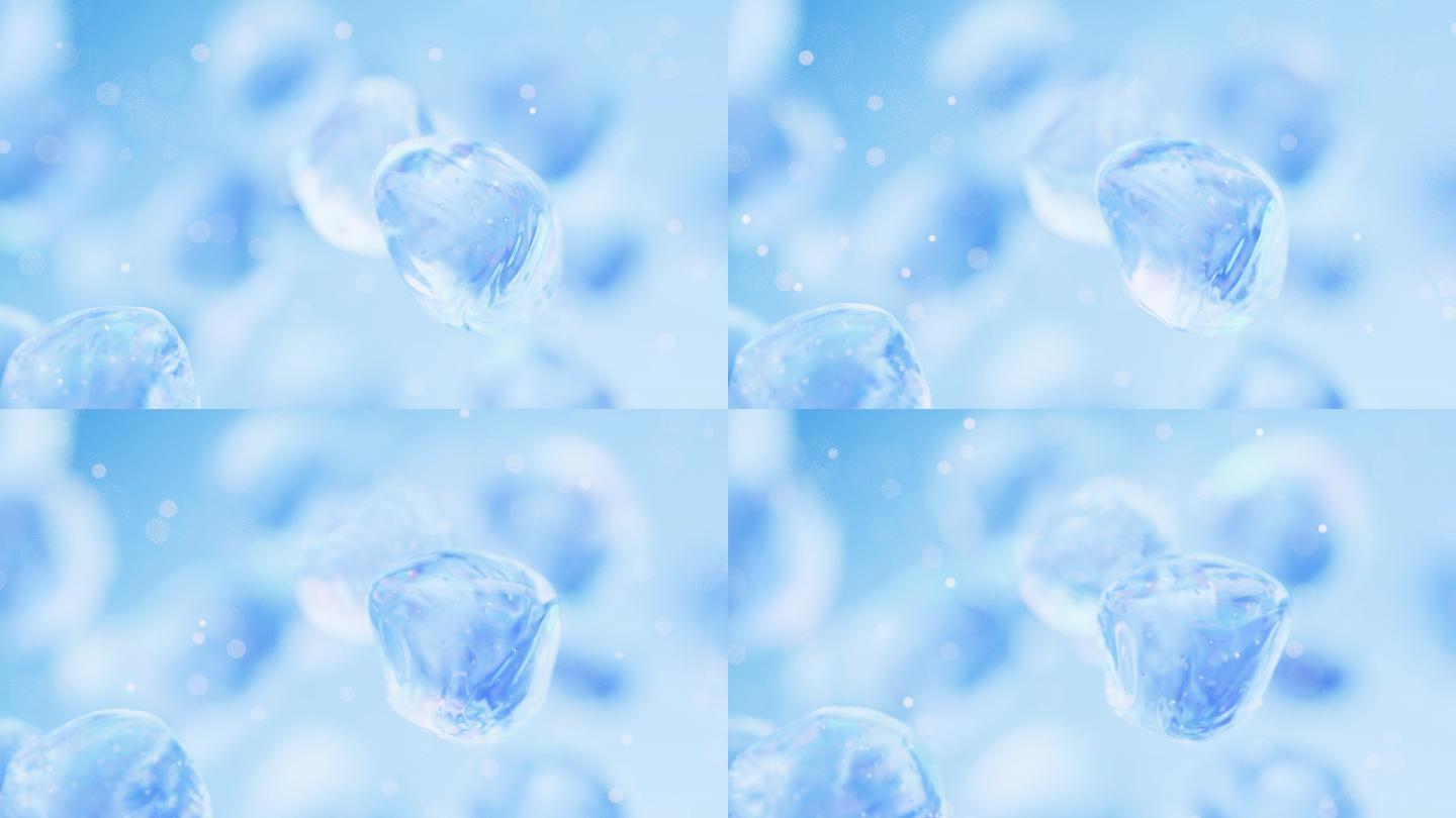 蓝色水下抽象透明柔软球体背景3D渲染