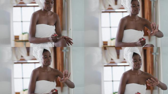 非裔美国美女在浴室修指甲