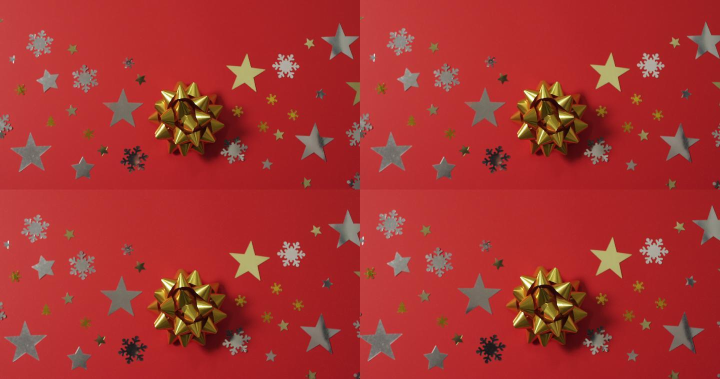 红色背景上的星星和雪花图案的圣诞装饰