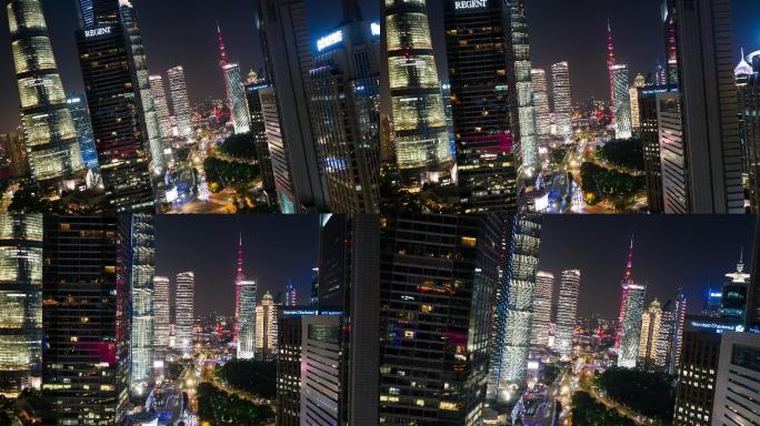 上海陆家嘴夜景（旋转前进）-悟2航拍