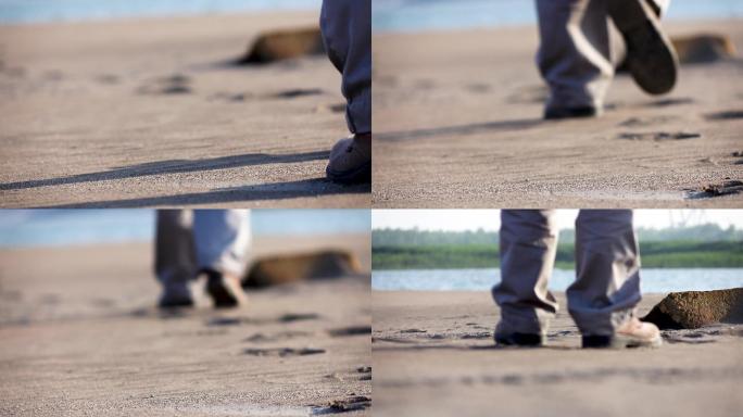 沙滩行走 脚步