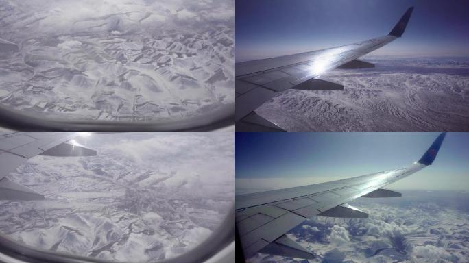 飞机在雪山上空飞行