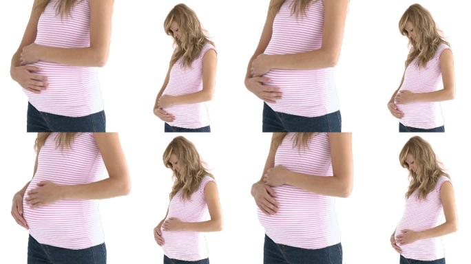 孕妇抚摸肚子特写孕检二胎三胎养胎