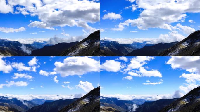 川西高原雪山云海蓝天白云大气震云瀑撼延时