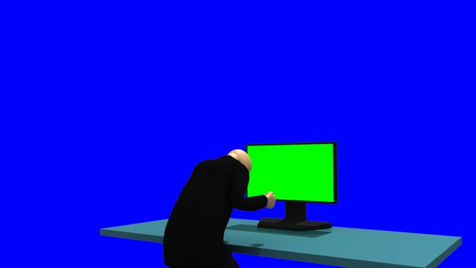 3D动画人站在电脑前特效
