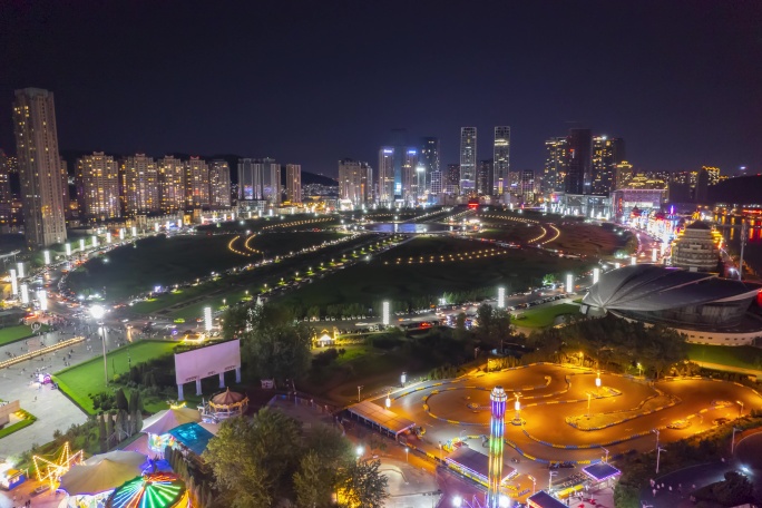 大连星海广场夜景航拍移动延时