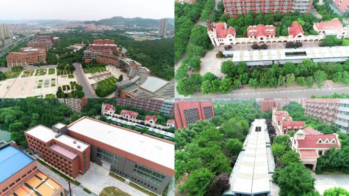 4k航拍山东济南山东建筑大学校园火车餐厅