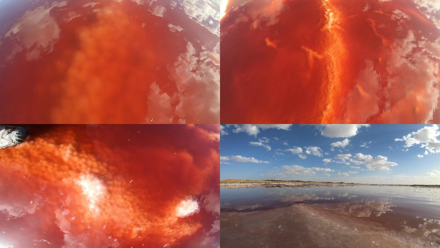 沙漠红色湖水乌兰湖多角度多镜头