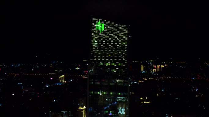 航拍昆明城市恒隆大厦夜景