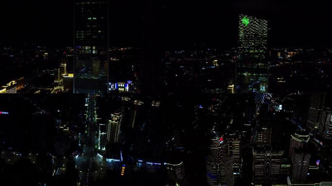 航拍昆明城市恒隆大厦夜景