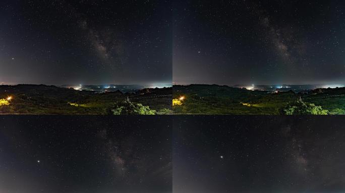 夏季乡村夜晚银河延时摄影