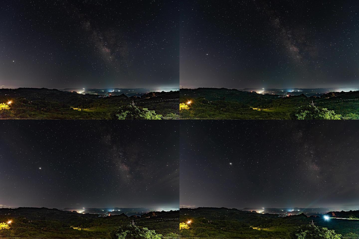 夏季乡村夜晚银河延时摄影